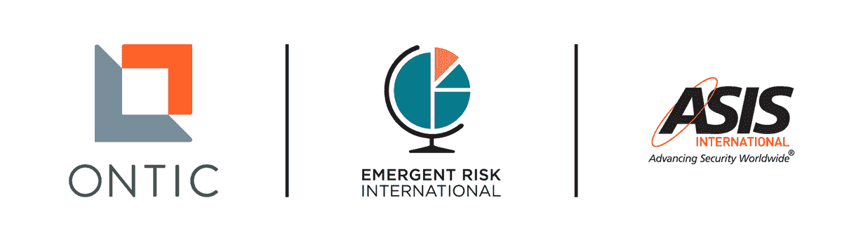 Ontic, Emergent Risk International, ASIS Internaltional logos Ontic, Emergent Risk International, ASIS Internaltional logos