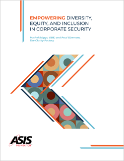 ASIS corporate security report cover with geometric design featuring diverse people icons